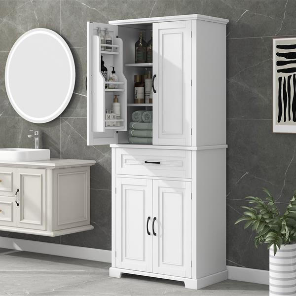 Bathroom Storage Cabinet with Doors and Drawer, Multiple Storage Space, Adjustable Shelf, White