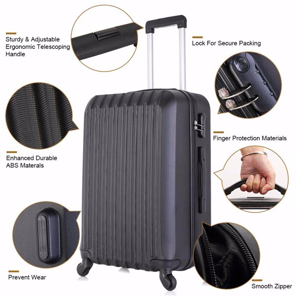 4 Piece Set Luggage Sets Suitcase ABS Hardshell Lightweight Spinner Wheels Black