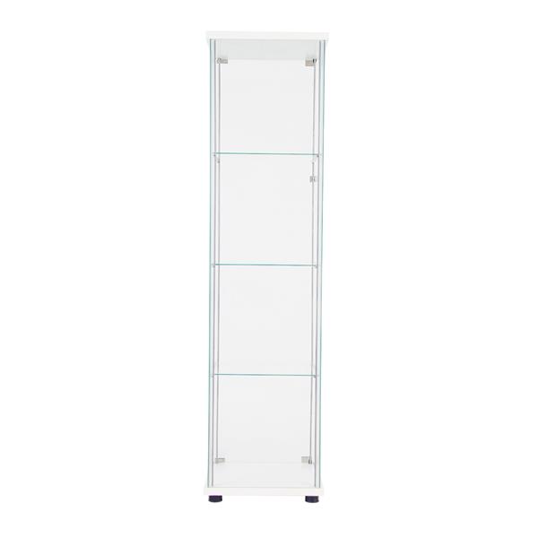 One Door Glass Cabinet Glass Display Cabinet with 4 Shelves, White