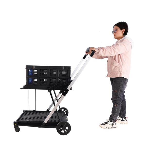 Folding service cart with wheels double-decker, shopping, library, office warehouse moving carts