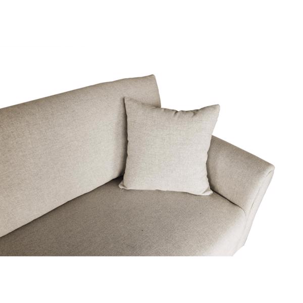 Off White Linen, Three-person Indoor Sofa, Two Throw Pillows, Solid Wood Frame, Plastic Feet