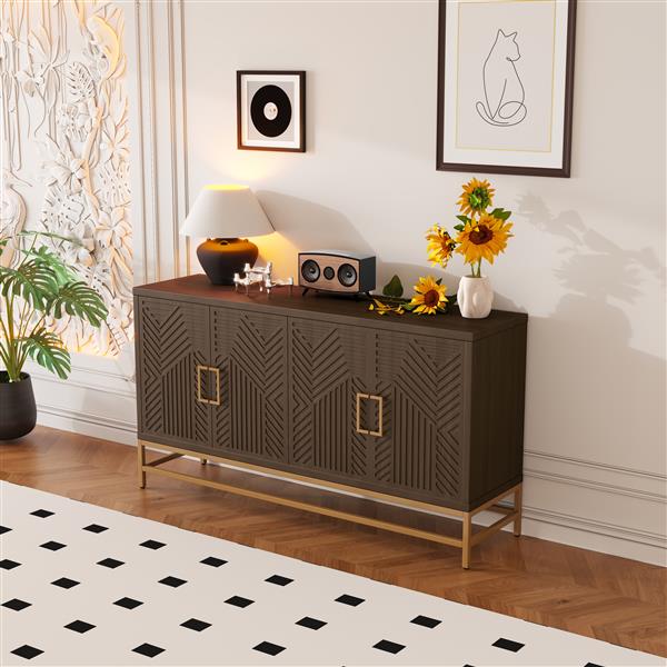 Retro Style Sideboard with Adjustable Shelves, Rectangular Metal Handles and Legs for  Kitchen, Living room, and Dining Room  (Espresso)