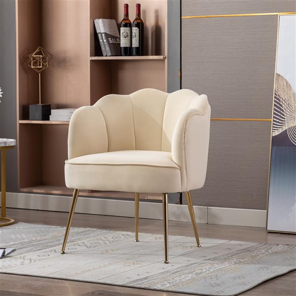 Shell Shape Velvet Fabric Armchair Chair With Gold Legs For Living Room Bedroom,Beige