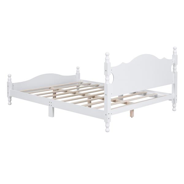 Queen Size Wood Platform Bed Frame,Retro Style Platform Bed with Wooden Slat Support,White