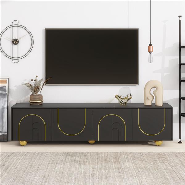 Modern TV Stand for TVs up to 75 Inches, Entertainment Center with Storage Cabinets and 1 Adjustable Shelf, Media Console with Marble-patterned Top and Golden Round Metal Legs for Living room