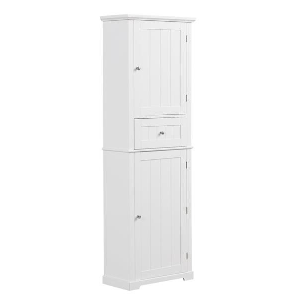 Tall Bathroom Storage Cabinet, Freestanding Storage Cabinet with Drawer and Adjustable Shelf, MDF Board with Painted Finish, White