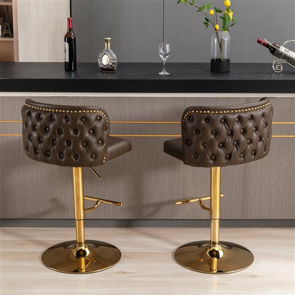 Furniture,Swivel Barstools Adjusatble Seat Height, Modern PU Upholstered Bar Stools with  the whole Back Tufted, for Home Pub and Kitchen Island（Brown, Set of 2）