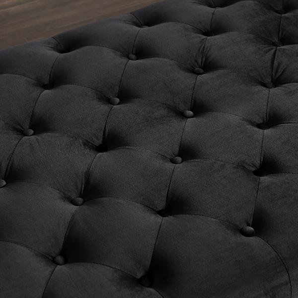 Black,  Solid Wood Legs Velvet Rectangular Sofa Bench with Attached Cylindrical Pillows 