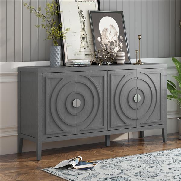 Retro Sideboard door with Circular Groove Design Round Metal Door Handle for Entrance, Dinning Room, Living Room (Gray)