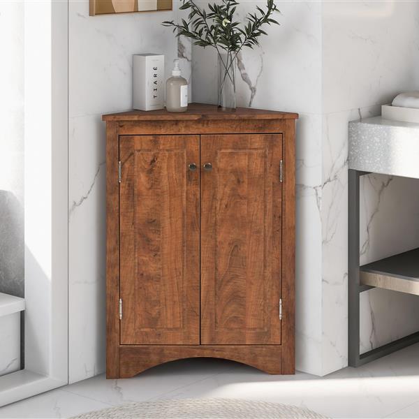 Brown Triangle Bathroom Storage Cabinet with Adjustable Shelves, Freestanding Floor Cabinet for Home Kitchen