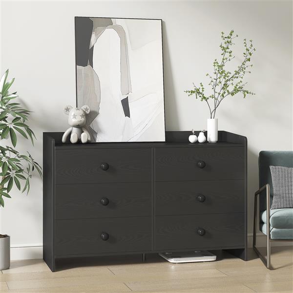 Chest of Drawers black Dresser , 6 Drawer Chest with Wide Storage, Modern Contemporary 6-Drawer Cabinet,  Dresser for Bedroom Living Room Hallway