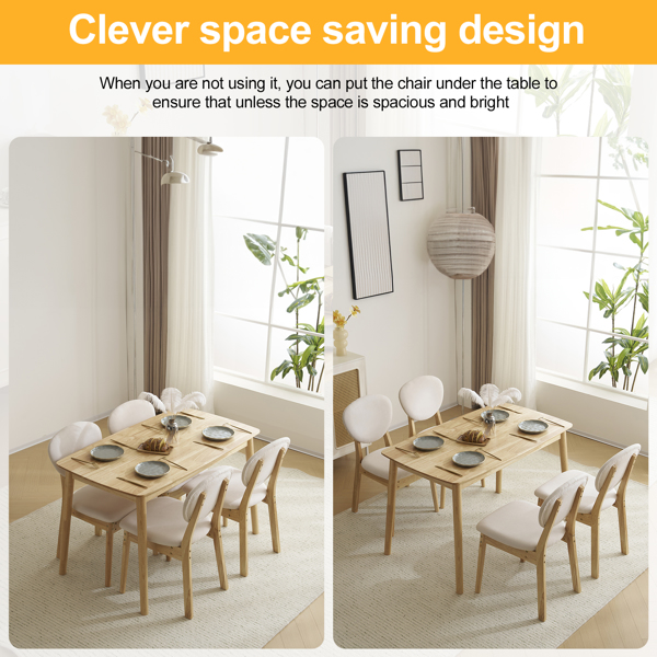 Disassembly rubber wood soft package wood color dining table and chair set 1 table 4 chair beige cushion rectangular