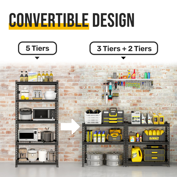 5-Tier  Adjustable Metal Shelving Unit ,Heavy Duty Garage Shelving,Storage Racks,Industrial Utility Shelf,35.4" W x 18 "D x 72''H, Black for Garage, Basement, Warehouse, Workshop,kitchen and so on.