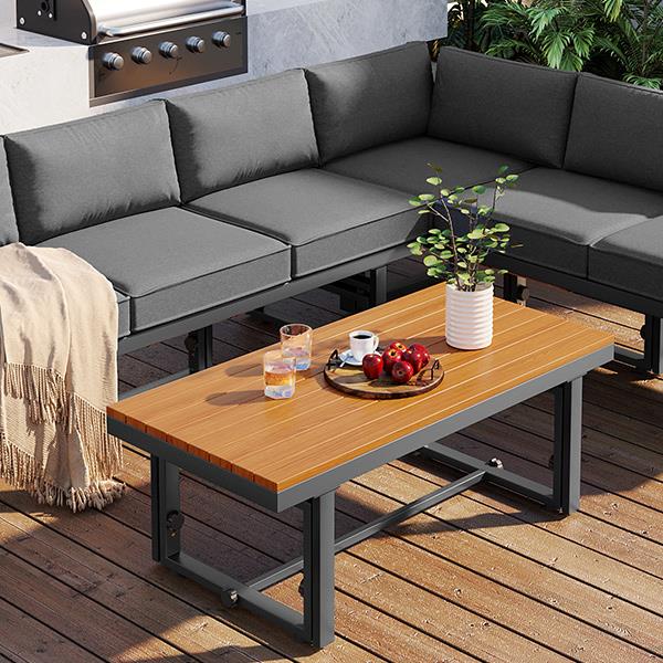 3-Piece Modern Multi-Functional Outdoor Sectional Sofa Set with Height-adjustable Seating and Coffee Table for Patio, Garden and Backyard (Grey)