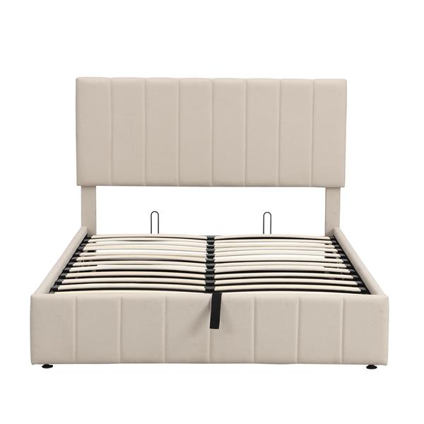 Full size Upholstered Platform bed with a Hydraulic Storage System - Beige