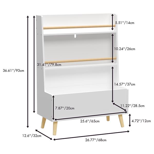 Kids Bookshelf, Book and Magazine  Rack, Book Organizer, toy Storage Cabinet Organizer, White