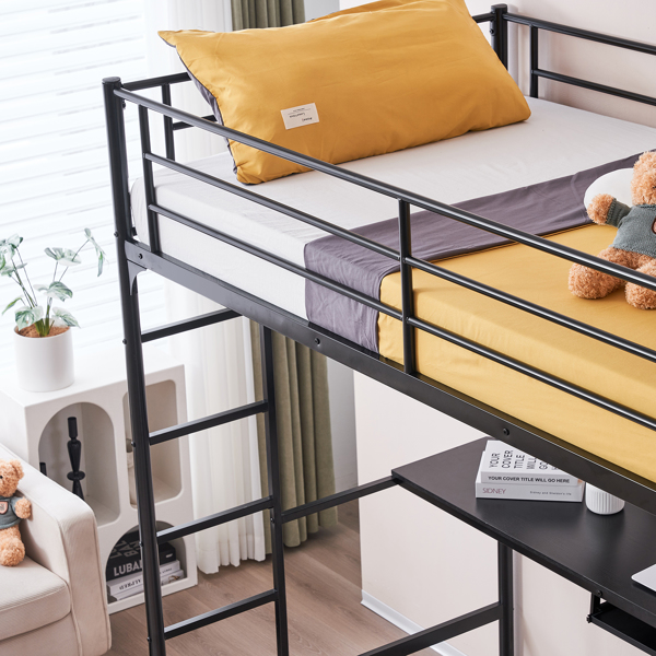 198*97.79*182cm With Table Shelf Elevated Bed Iron Bed Black