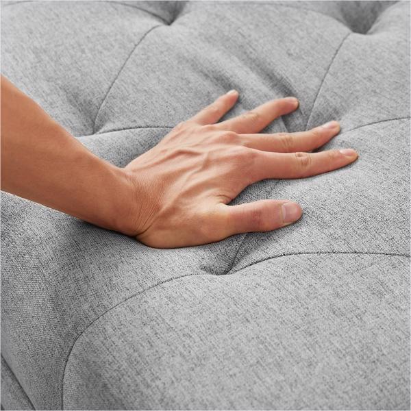 Grey Linen Convertible Sofa and Bed, Square Arm Armrests, Can Hold Water Cup, Two Pillow