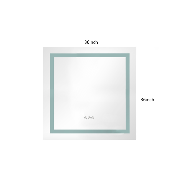 36x36 Inch LED Bathroom Mirror with Frontlit and Backlit, Wall Mounted Vanity Mirror with Smart Touch Button, Anti-Fog, Memory Function, 3 Colors, Stepless Dimmable Makeup Mirror(Horizontal/Vertical)