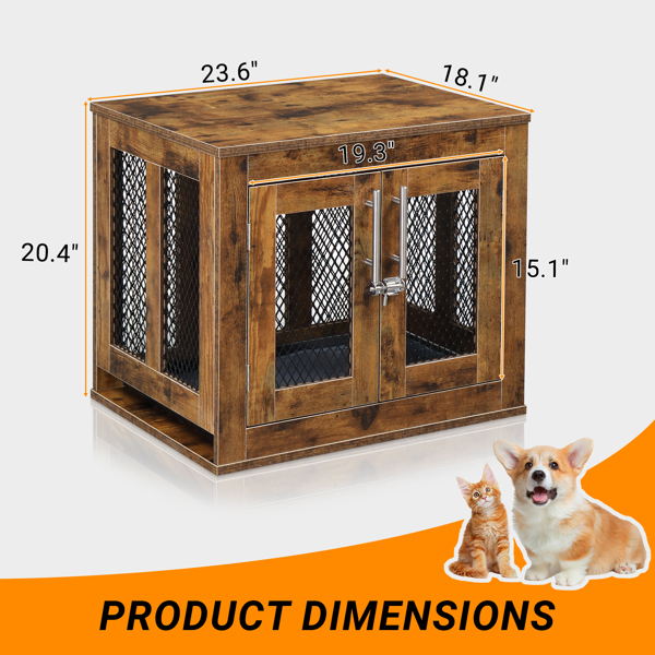 Furniture Dog Crate with Tray for Small Dogs, Indoor Aesthetic Puppy Kennel Pet House Dog Cage with Door, Modern Decorative Wood Pretty Cute Fancy End Side Table Nightstand, Rustic Brown