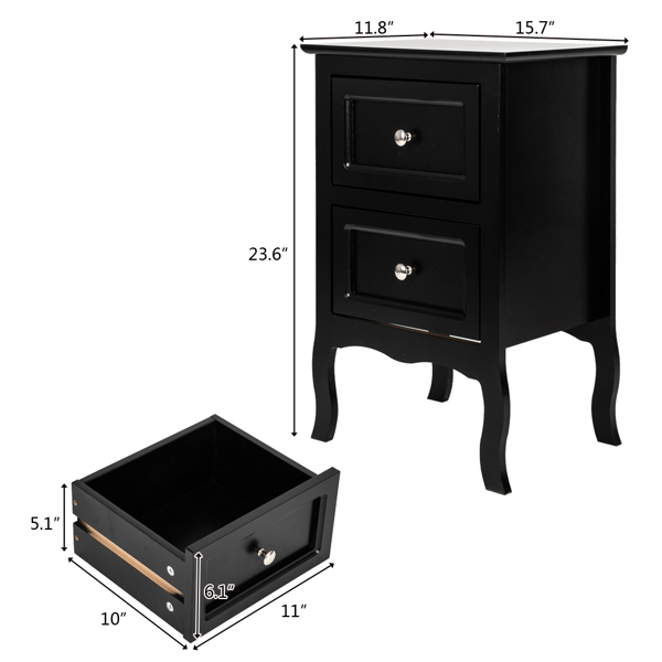 2pcs Country Style Two-Tier Night Tables Large Size Black (Same model: 46330063)