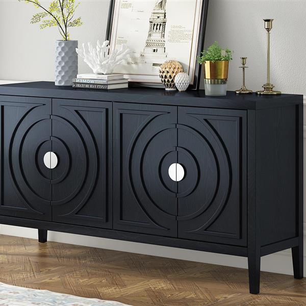 Retro Sideboard door with Circular Groove Design Round Metal Door Handle for Entrance, Dinning Room, Living Room (Black)