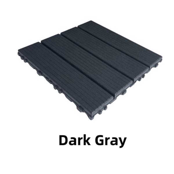 44pcs Straight stripe dark grey 11.8 "x 11.8" (30cmx30cm) interlocking deck plastic tiles, non-slip and waterproof, indoor and outdoor all-day terrace tiles, 3D imitation wood grain, patio, balcony