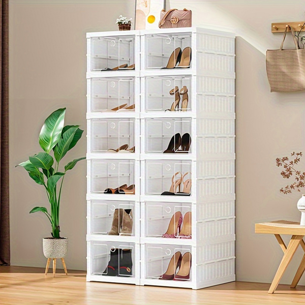 6pcs Installation-Free Shoe Storage Box With Multi-layer, Space-Saving Foldable Shoe Rack, Storage Organizer For Entryway, Hallway, Bedroom, Living Room, Dorm, Hotel Shoe Shops Supplies