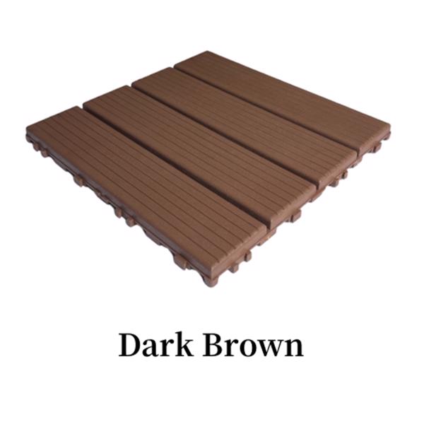 44PCS Straight stripe dark brown 11.8 "x11.8" (30cmx30cm) interlocking deck tiles - waterproof, non-slip, all-day outdoor inner patio floor -3D wood grain design ideal for courtyards, balconies