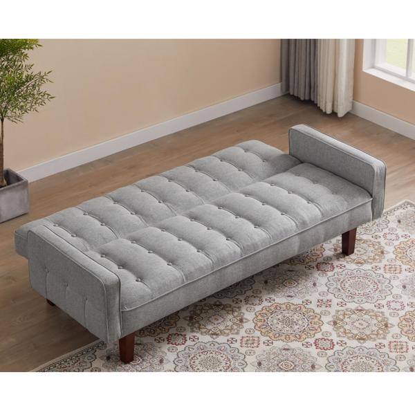 Grey, Linen Futon Sofa Bed 73.62 Inch Fabric Upholstered Convertible Sofa Bed, Minimalist Style for Living Room, Bedroom.