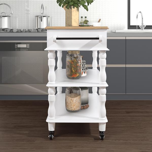 56 inch Rolling Kitchen Island with Storage,Kitchen Cart with Solid OAK Wood Top,Two-sided Kitchen island Cart on Wheels ,Wine and Spice Rack, Large Kitchen Cart with 2 Drawers, Milk White+Natural Top