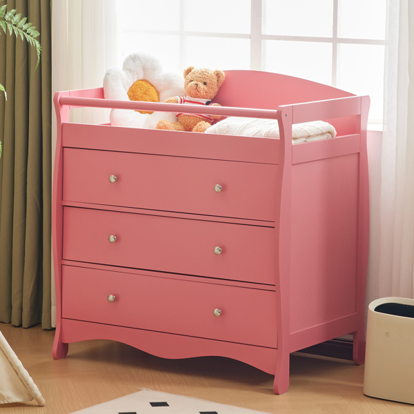 3-layer Drawer with Safety Belt Pink 90.5*58*92cm Wooden Bed Density Board Baby