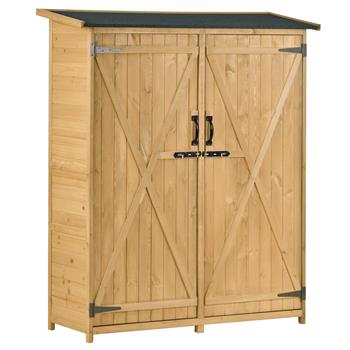 Outdoor 5.3ft Hx4.6ft L Wood Storage Shed Tool Organizer,Garden Shed, Storage Cabinet with Waterproof Asphalt Roof, Double Lockable Doors, 3-tier Shelves for Backyard, Natural