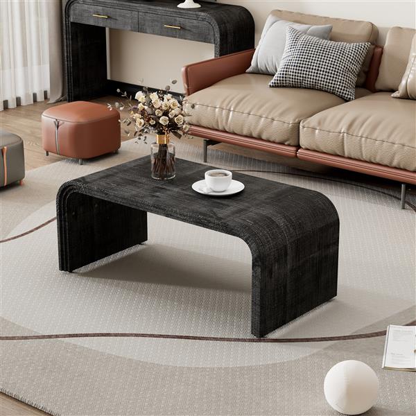 Minimalist Coffee Table with Curved Art Deco Design for Living Room or Dining Room(Antique Black)