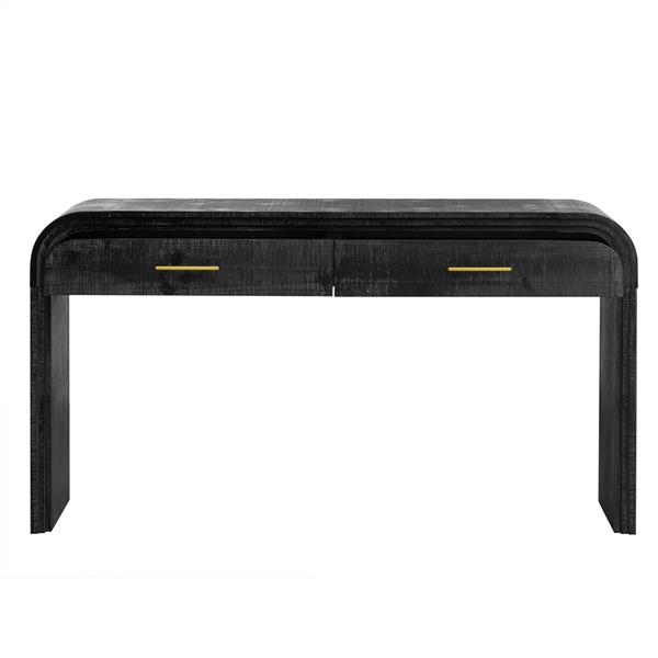 Unique Retro Silhouette Console Table with Open Style, Two Top Drawers for Entrance, Dinning Room, Living Room (Antique Black)