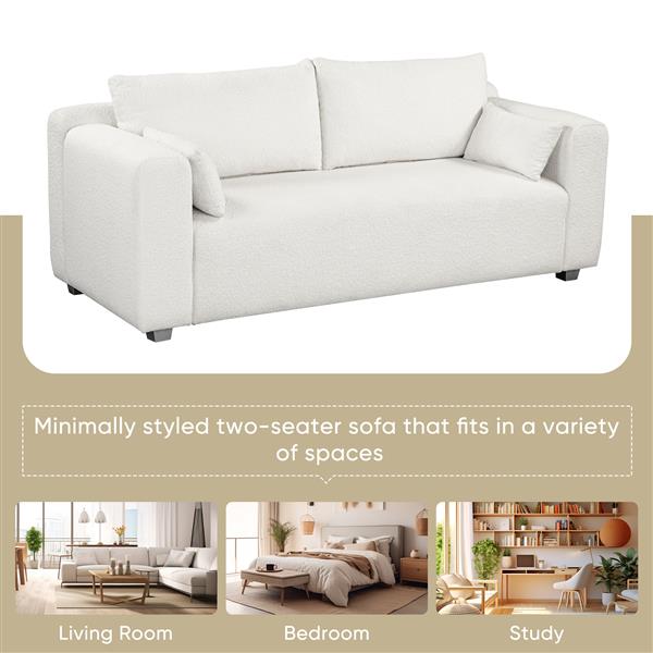 [New] 82*36" Modern Loop Yarn Fabric Sofa, One-Piece Seat Frame, Minimalist 2-3 Seat Couch Easy to Install, Loveseats with Extra Wide Domed Arms for Living Room, Bedroom, Apartment, Office(2 Pillows)