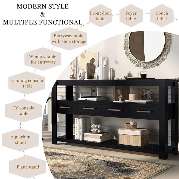 62.2'' Modern Console Table Sofa Table for Living Room with 4 Drawers and 2 Shelves