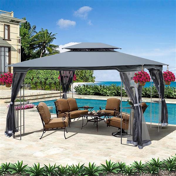 13x10 Outdoor Patio Gazebo Canopy Tent With Ventilated Double Roof And Mosquito net(Detachable Mesh Screen On All Sides),Suitable for Lawn, Garden, Backyard and Deck,Gray Top