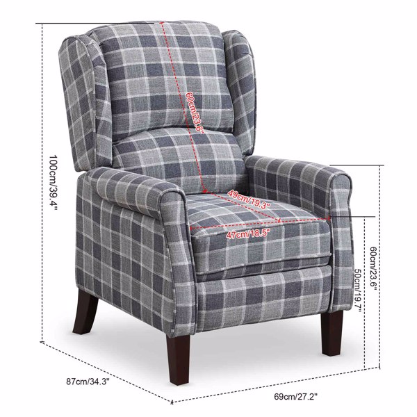 Tartan Reclining Chairs Wing Back Armchair For Living Room Dark Grey