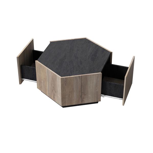 Rural Style Garden Retro Living Room Coffee Table with 2 drawers, Textured Black + Warm Oak