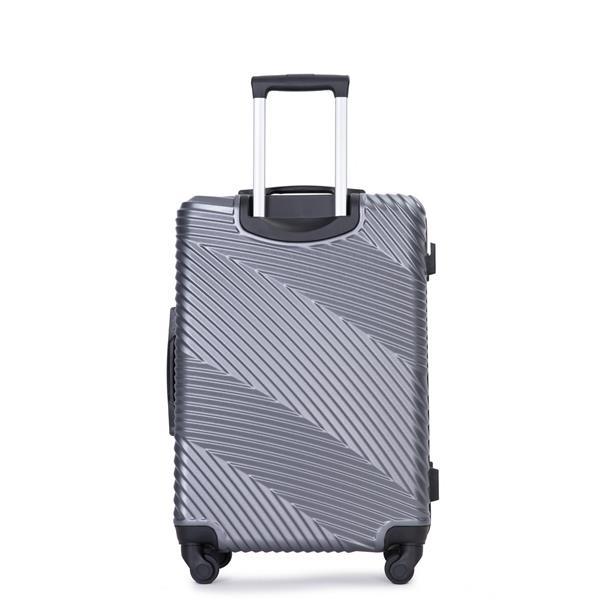 3 Piece Luggage Sets PC+ABS Lightweight Suitcase with Two Hooks, Spinner Wheels, (20/24/28) Gray