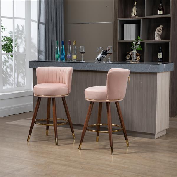 Counter Height Bar Stools Set of 2 for Kitchen Counter Solid Wood Legs with Fabric with a fixed height of 360 degrees