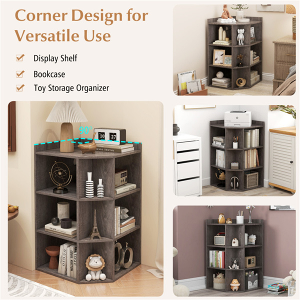 Grey three-layer corner cabinet with charging station