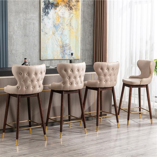 Furniture,29.9" Modern Leathaire Fabric bar chairs, Tufted ld Nailhead Trim ld Decoration Bar stools,Set of 2 (Beige)