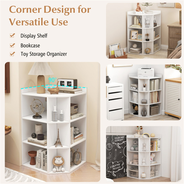 White  three-layer corner cabinet with charging station