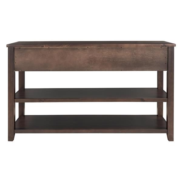 Retro Design Console Table with Two Open Shelves, Pine Solid Wood Frame and Legs for Living Room (Espresso)