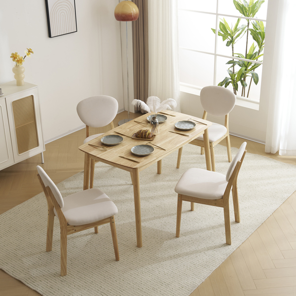 Disassembly rubber wood soft package wood color dining table and chair set 1 table 4 chair beige cushion rectangular