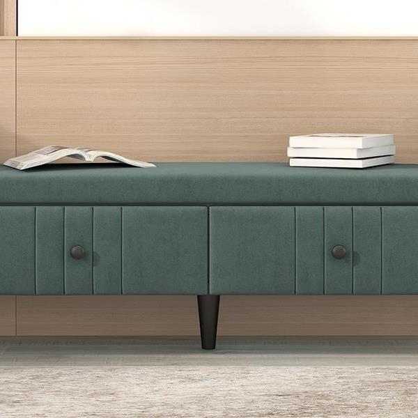 Upholstered Wooden Storage Bench with 2 Drawers For Bedroom,Fully Assembled Except Legs and Handles,Green