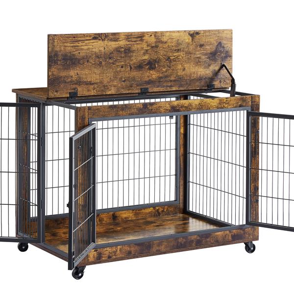 Furniture Dog Cage Crate with Double Doors, Rustic Brown, 38.58'' W x 25.2'' D x 27.17'' H