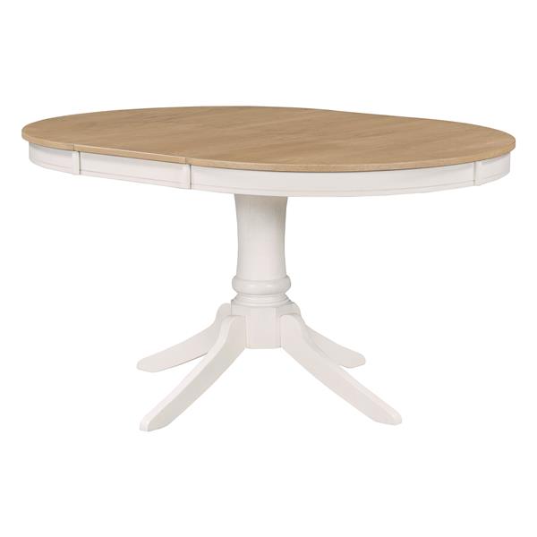 5-Piece Retro Functional Dining Table Set Wood Round Extendable Dining Table and 4 Upholstered Dining Chairs (Off White)